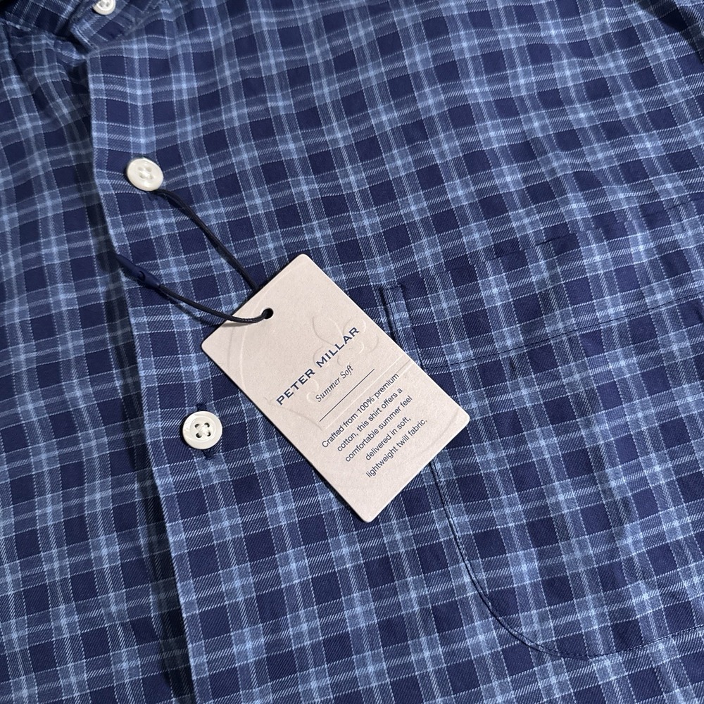 NEW Peter Millar Summer Soft Men's Small Blue Plaid Marrett Cotton Sport Shirt S